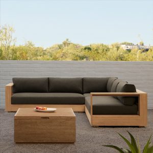 Sofa Sudut L Outdoor Kayu Jati Solid Minimalis