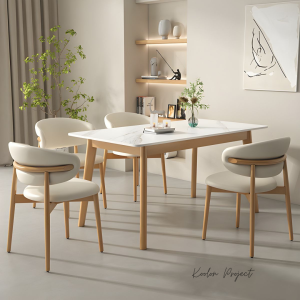 Set Meja Makan Kayu Jati Solid Desain Minimalis Elegan